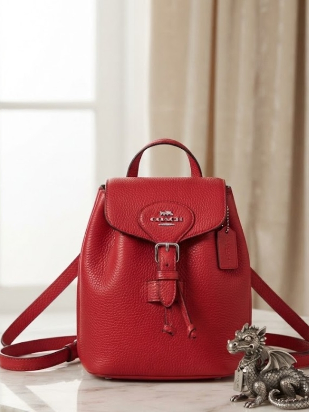 COACH Amelia Mini Pebbled Leather Red Mini Backpack
